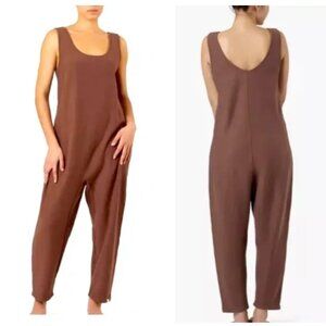 TKEES Maxi French Terry Sleeveless Playsuit/Jumpsuit Brown Women 6-8
